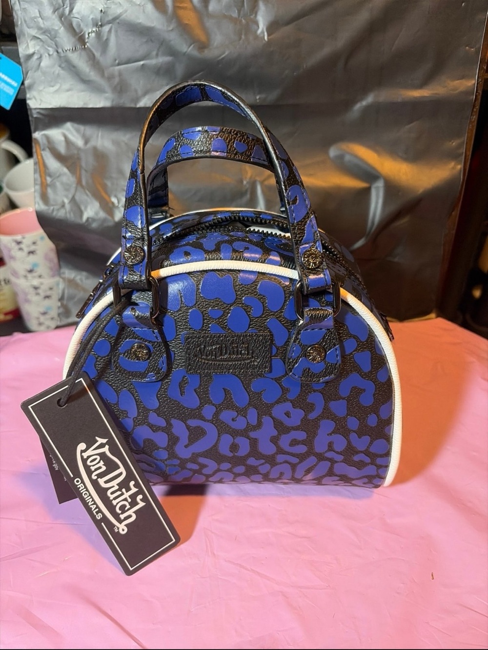Von Dutch Blue and Black Leopard bag/wallet set